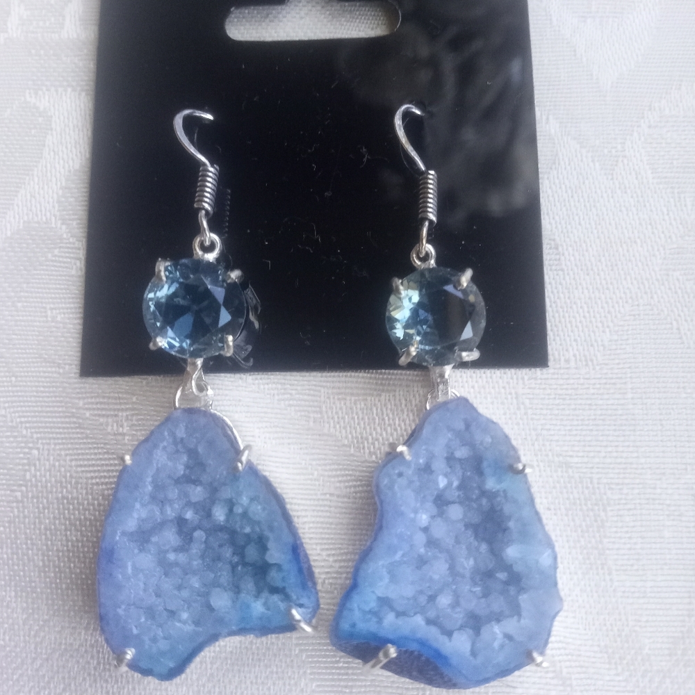 Geodes and blue topaz handmade earrings